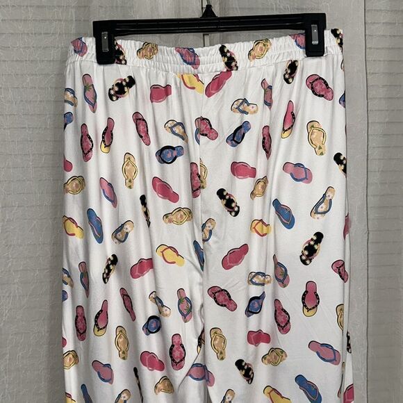 89th+MADISON L White Colorful Flip Flops Notch Collar Short Sleeve Pants PJ Set - Picture 14 of 14